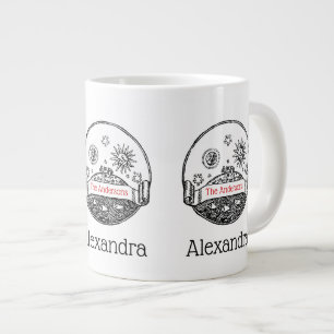 Vintage Sonne Mond Sterne Ozean Planet Erde Zeichn Jumbo-Tasse