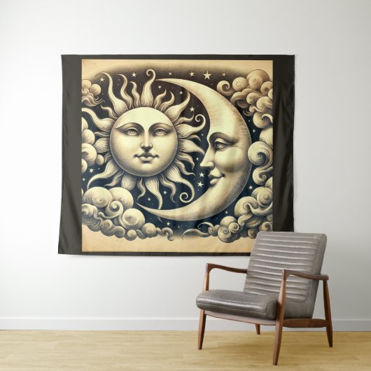 Vintage Sonne & Mond Wandteppich (Beispiel (Horizontal))