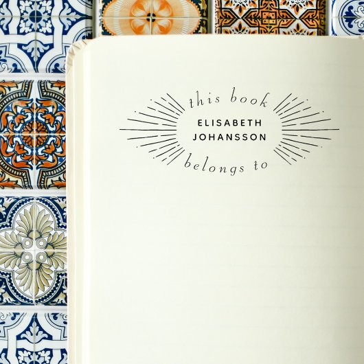 Vintage Sonne strahlt elegant aus dem Bibliothekbu Gummistempel