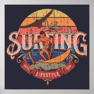 Vintage-Sonne Surfen Retro-Lebensstil abgenutzt T- Poster