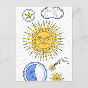 Vintage Sonne und Mond Ankündigungspostkarte