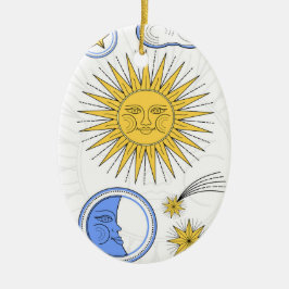 Vintage Sonne und Mond Keramik Ornament
