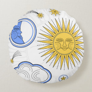 Vintage Sonne und Mond Rundes Kissen