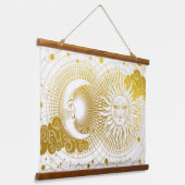 Vintage Sonne und Mond Wandteppich Mit Holzrahmen (Gewinkelt)