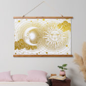 Vintage Sonne und Mond Wandteppich Mit Holzrahmen (Schlafzimmer)