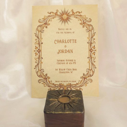 Vintage Sonne und Sternenhochzeit Warm geschmückt Einladung