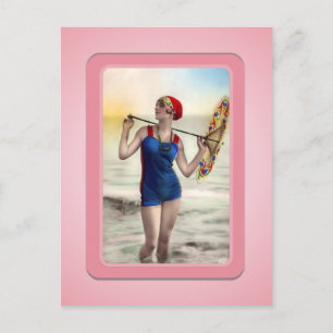 Vintage-Sonnenanbeter-Strand-Babes-Postkarte Postkarte