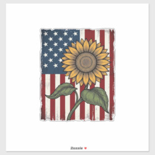 Vintage-Sonnenblume-amerikanische Flagge Aufkleber