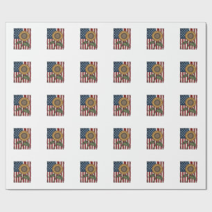 Vintage-Sonnenblume-amerikanische Flagge Geschenkpapier