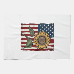 Vintage-Sonnenblume-amerikanische Flagge Geschirrtuch