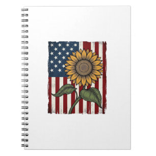 Vintage-Sonnenblume-amerikanische Flagge Notizblock