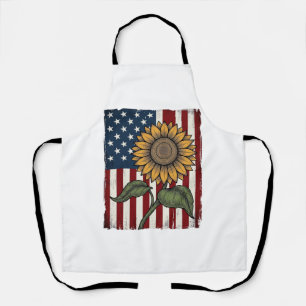 Vintage-Sonnenblume-amerikanische Flagge Schürze