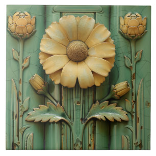 Vintage-Sonnenblume Art Deco symmetrisch Fliese