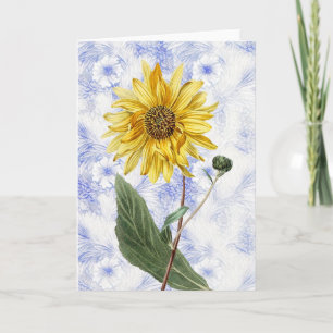 Vintage-Sonnenblume auf gemusterten Kunstnotizkart Karte