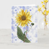 Vintage Sonnenblume auf Muster Art Note Karte 1 (Gelbe Blume)
