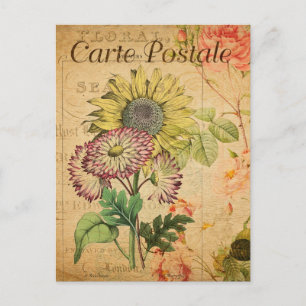 Vintage-Sonnenblume-Blumen-französisch Postkarte