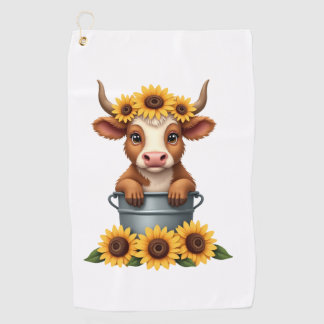 Vintage-Sonnenblume Highland-Kuh in Eimer Floral F Golfhandtuch