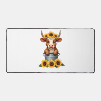 Vintage-Sonnenblume Highland-Kuh in Eimer Floral F Schreibtischunterlage