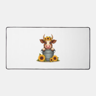 Vintage-Sonnenblume Highland-Kuh in Eimer Floral F Schreibtischunterlage