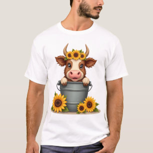 Vintage-Sonnenblume Highland-Kuh in Eimer Floral F T-Shirt