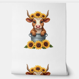 Vintage-Sonnenblume Highland-Kuh in Eimer Floral F Tapete