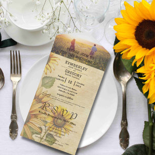 Vintage Sonnenblume in Gelb und Creme Foto All In One Einladung
