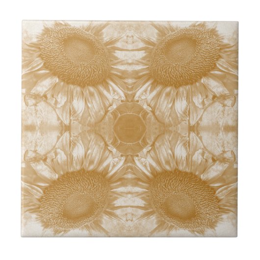 Vintage Sonnenblume Jugendstil-Gold-Symmetrie Fliese (Vorderseite)