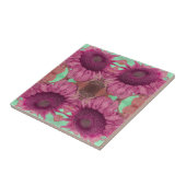 Vintage Sonnenblume Jugendstil Rosa grüne Blume Fliese (Seite)