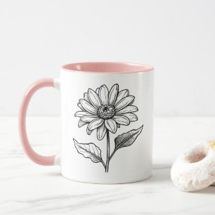 Vintage Sonnenblume schwarz und weiß Tasse