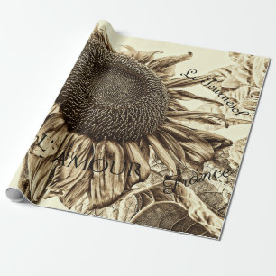 Vintage-Sonnenblume Sepia-Ton Alte Schrift Decoupa Geschenkpapier