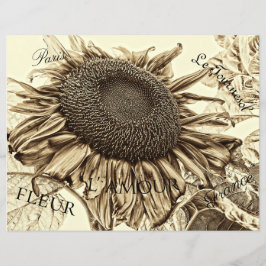 Vintage Sonnenblume Sepia Tone Alte Skriptdekoupag