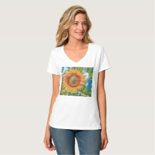 Vintage Sonnenblume Wasserfarbe Grün Blau Hintergr T-Shirt