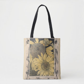 Vintage Sonnenblumekunst, Blumenentwurf Tasche