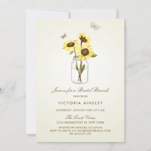 Vintage Sonnenblumen auf dem Mason Jar Bridal Brun Einladung