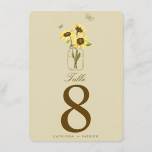 Vintage-Sonnenblumen auf Tischnummernkarte im Maso Einladung