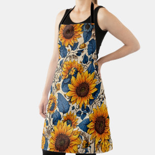 Vintage-Sonnenblumen-Blumen-Botanik-Küchenschürze Schürze