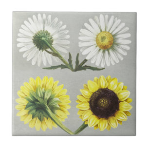 Vintage-Sonnenblumen-Blumenkunst von Daisy Botanic Fliese