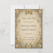 Vintage-Sonnenblumen-Botanik Save The Date (Vorderseite)