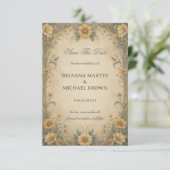 Vintage-Sonnenblumen-Botanik Save The Date (Stehend Vorderseite)
