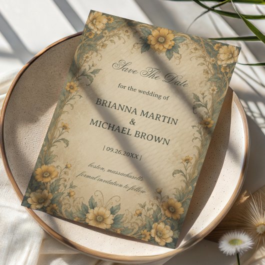 Vintage-Sonnenblumen-Botanik Save The Date