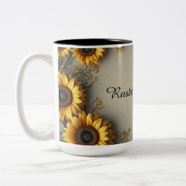 Vintage-Sonnenblumen-Botanische-Illustration Zweifarbige Tasse