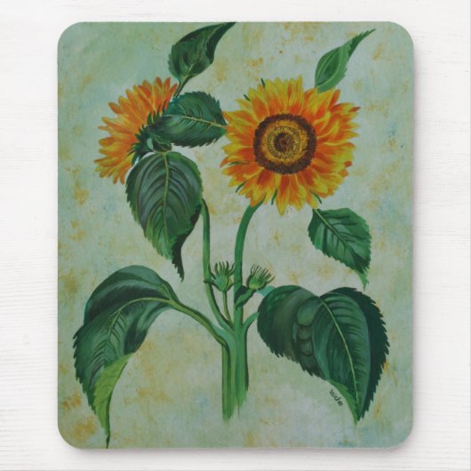 Vintage Sonnenblumen Botanische Kunst Mousepad (Vorne)