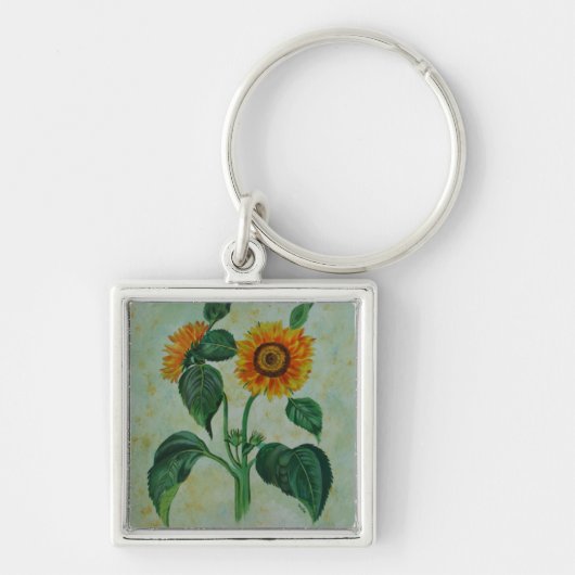 Vintage Sonnenblumen Botanische Kunst Schlüsselanhänger (Vorne)