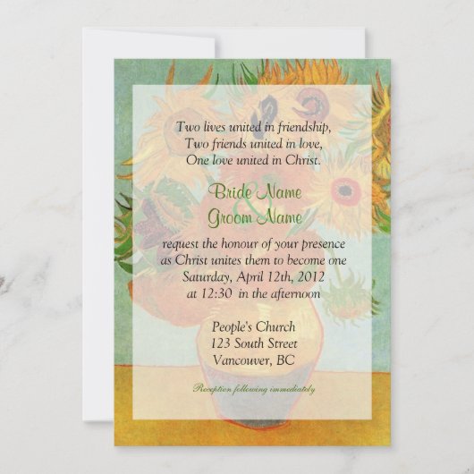 Vintage Sonnenblumen Christliche Hochzeitsfeier Einladung (Vorderseite)