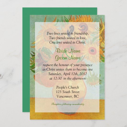 Vintage Sonnenblumen Christliche Hochzeitsfeier Einladung (Vorne/Hinten)