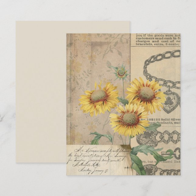 Vintage Sonnenblumen Collage Scrapbook Paper (Vorne/Hinten)