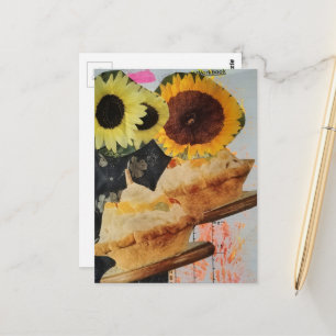 Vintage-Sonnenblumen-Dessert Mixed Media Collage Postkarte