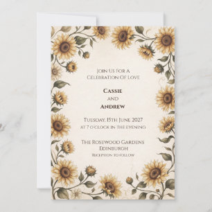 Vintage Sonnenblumen-Gartenhochzeit Einladung