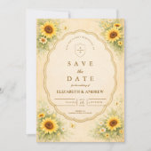 Vintage-Sonnenblumen-Gartenhochzeit Save The Date (Vorderseite)