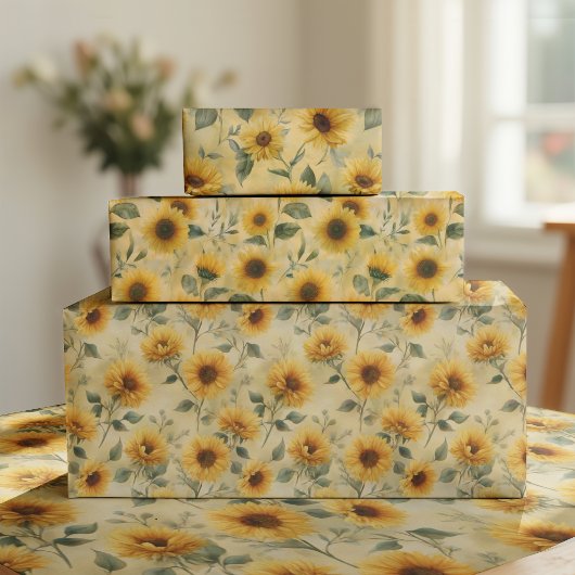 VINTAGE SONNENBLUMEN GESCHENKPAPIER BOGEN SET